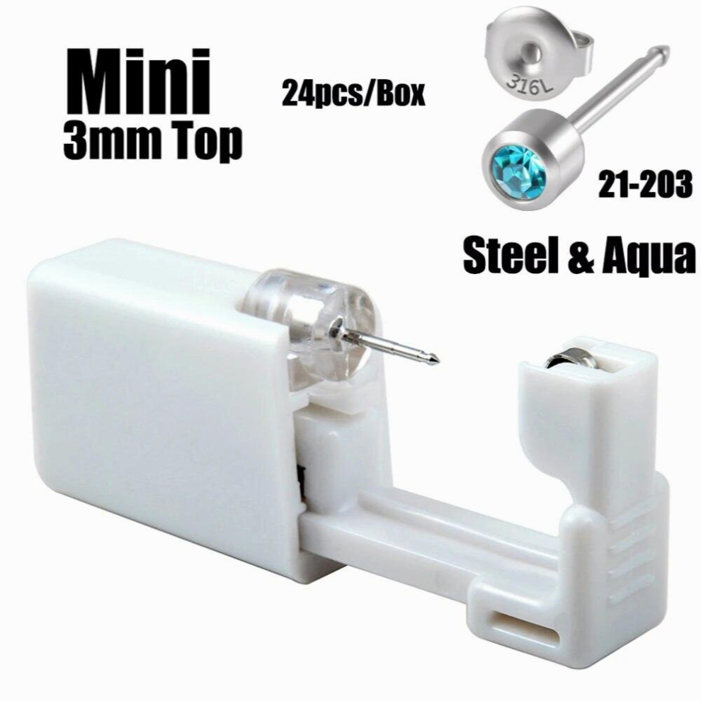 24pcs/Box Disposable Ear Piercing Gun Unit Safe Sterile Piercer Tool Machine Kit 3mm Mini Earring Adult Kids Jewelry