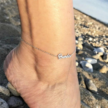 DODOAI Stainless Steel Name Anklet Personality Nameplate Leg Chain Ankle Bracelet Boho Jewelry for Women Girls