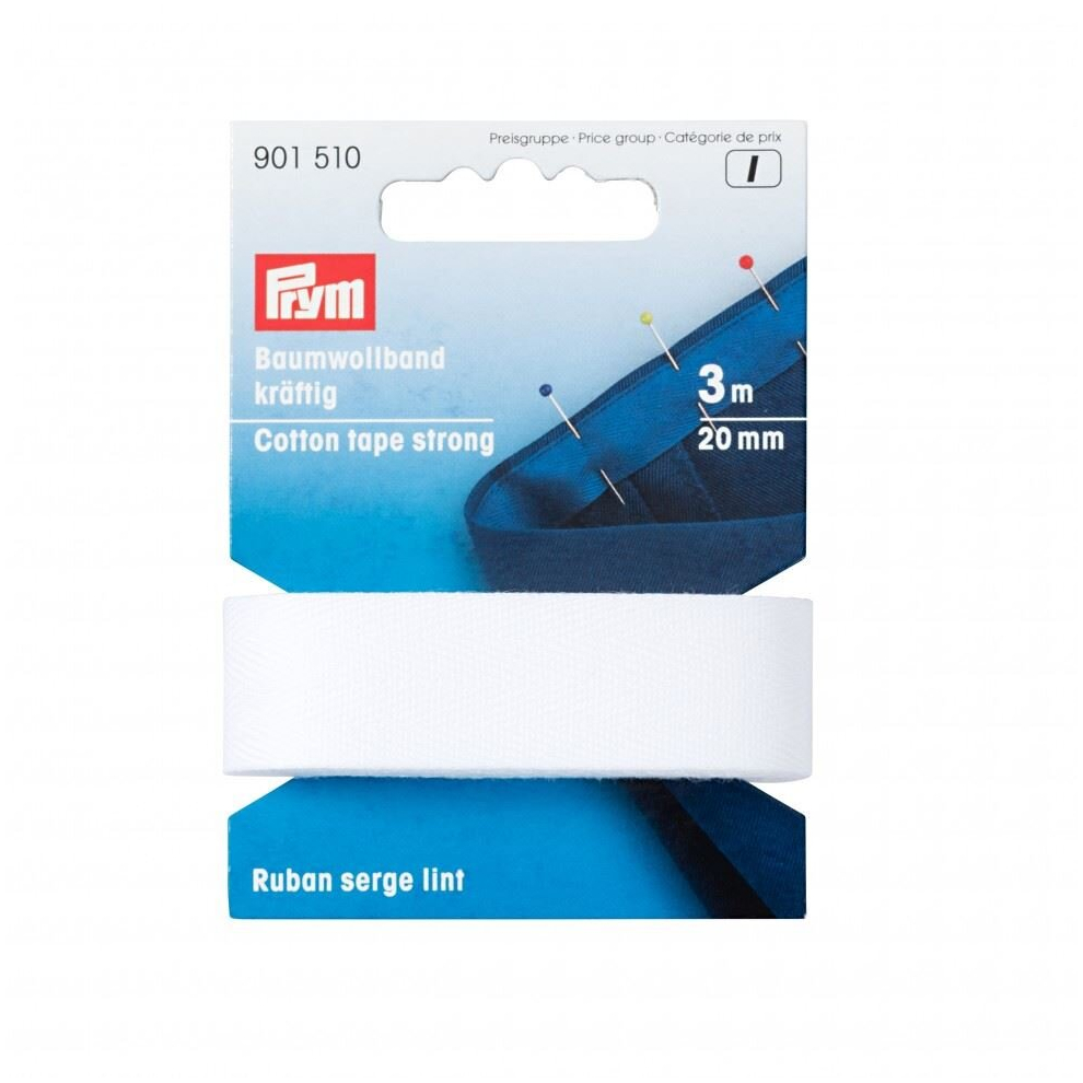 Prym 20mm Extra Strong Cotton Tape White - each