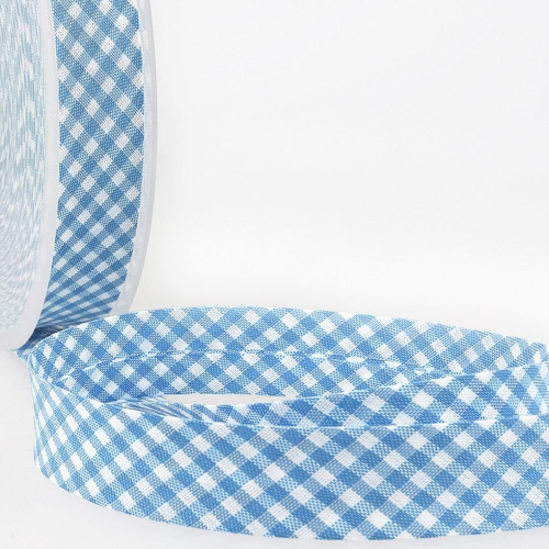 Stephanoise 20mm Gingham Bias Binding Tape Sky Blue - per metre