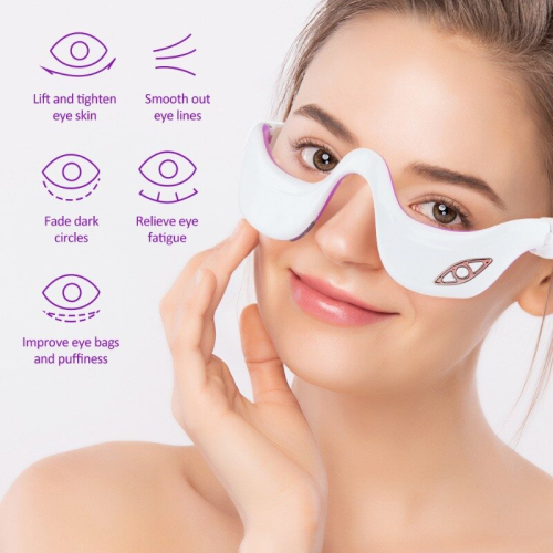 LED Micro Current Pulse Eye Massager - Infrared Heat, 3 Levels, Reduces Fatigue, Dark Circles and Wrinkles, Portable Eye Beauty Device