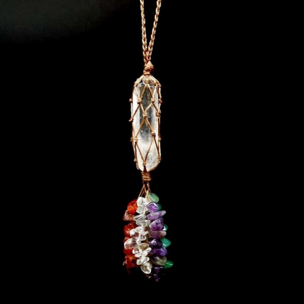 Natural Irregular Crystal Column Pendant Car Hanging Handbag Decoration Rope Braid Mineral Rock Crystal Gravel Ornament Multicoloured 885668907966