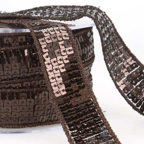 Stephanoise 10mm Sequin Trim Coffee Brown - per metre