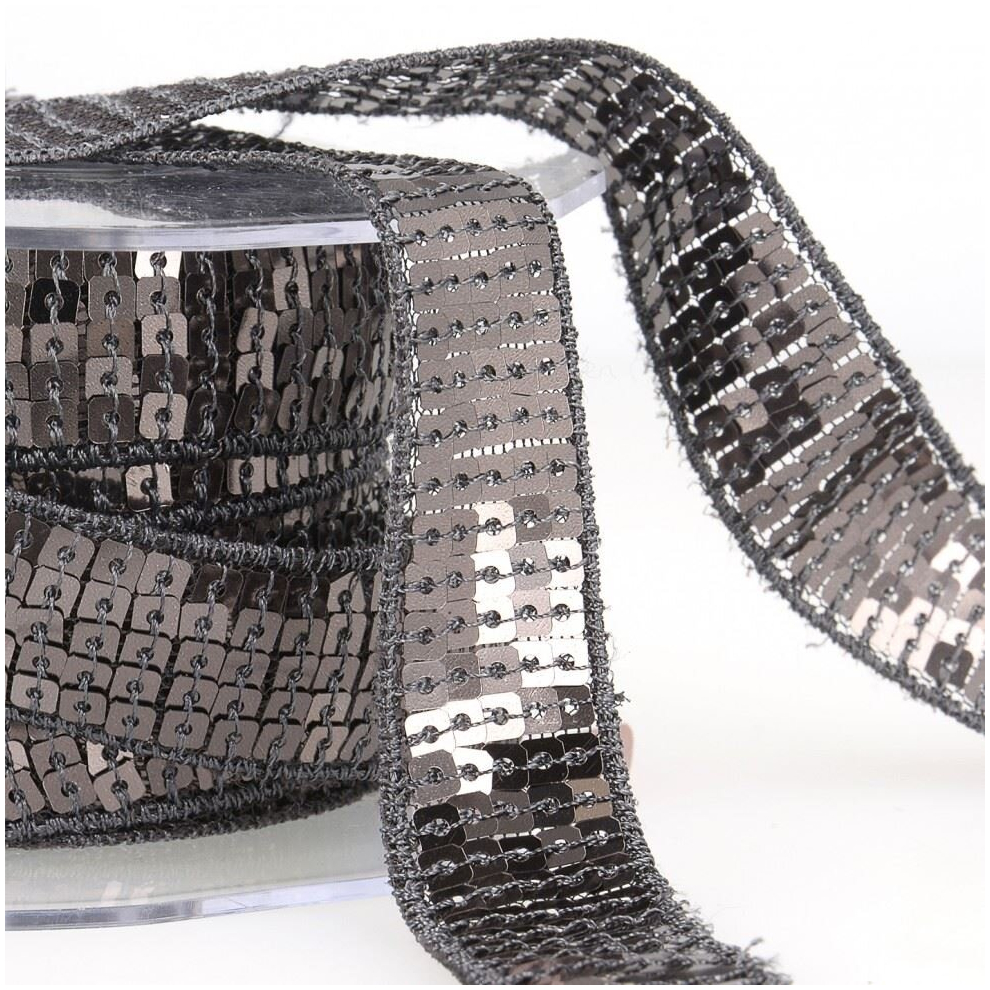 Stephanoise 20mm Sequin Trim Grey Black - per metre