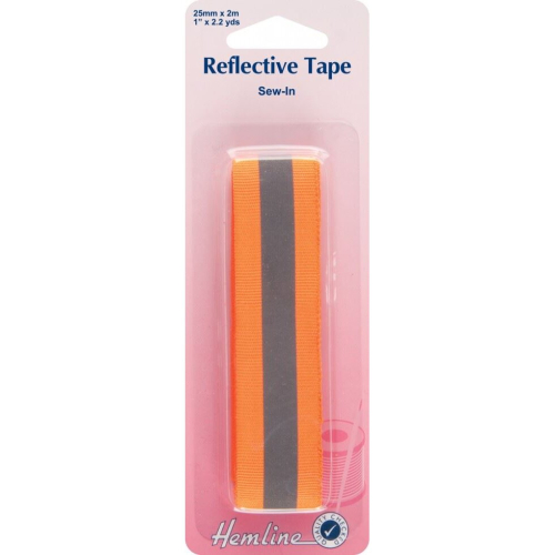 Hemline 25mm Sew On Reflective Webbing Tape Orange - per pack