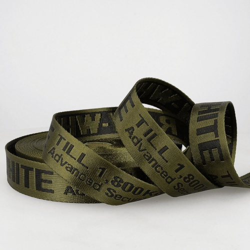 Stephanoise 35mm Jacquard Security Strap Webbing Tape Black on Khaki - per metre