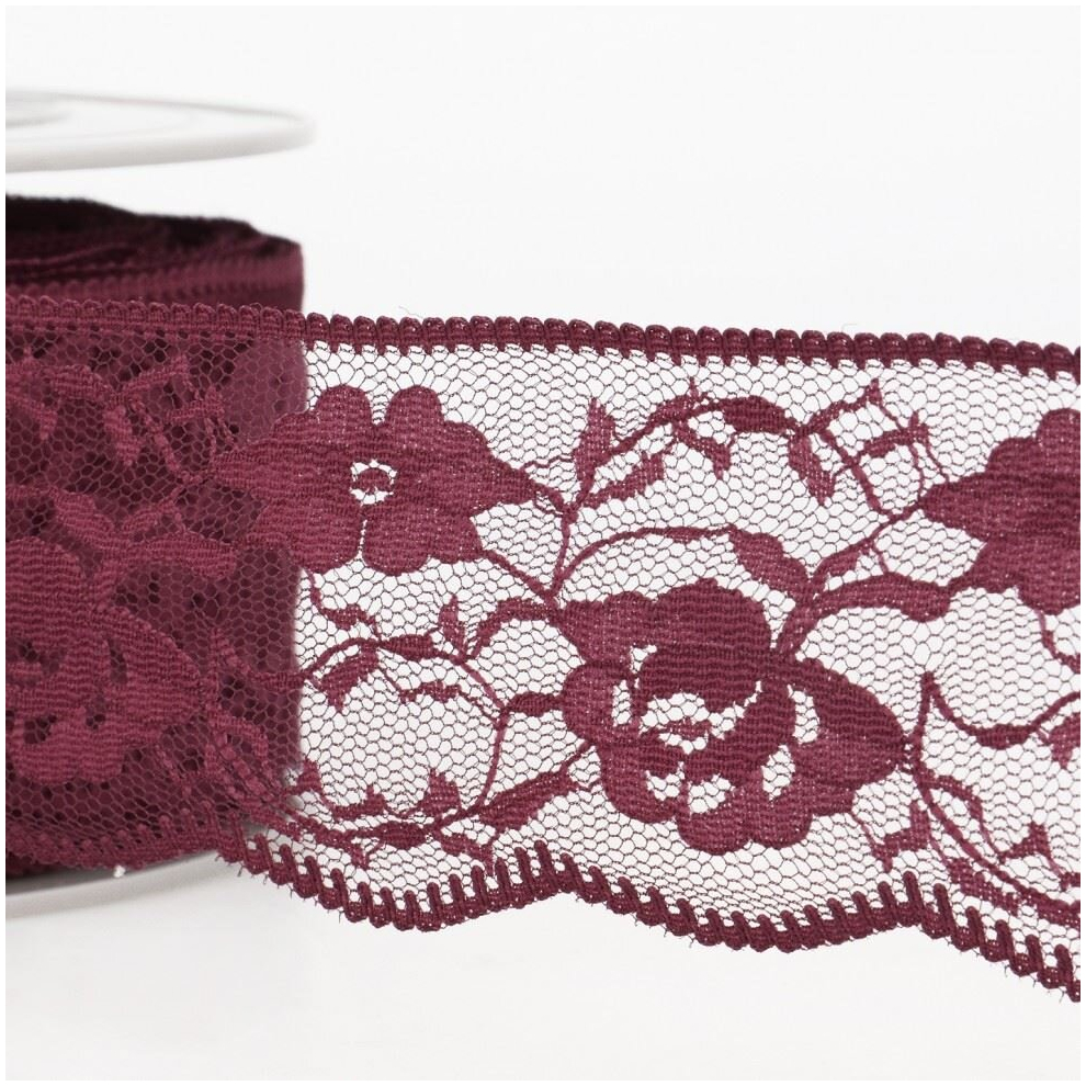Stephanoise 55mm Rachel Lace Trim Burgundy - per metre