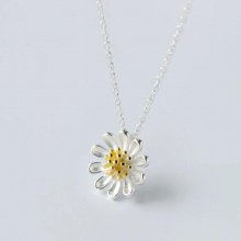 MloveAcc 925 Sterling Silver Blooming Yellow Daisy Flower Pendant Necklace for Women Minimalist Delicate Tiny Charm Necklace