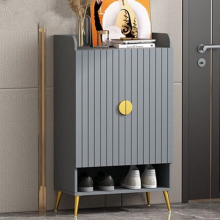 (Grey) Wooden Modern Slim 2 Door 4 Tier Shoe Cabinet Tidy Organiser Hallway Furniture Cupboard