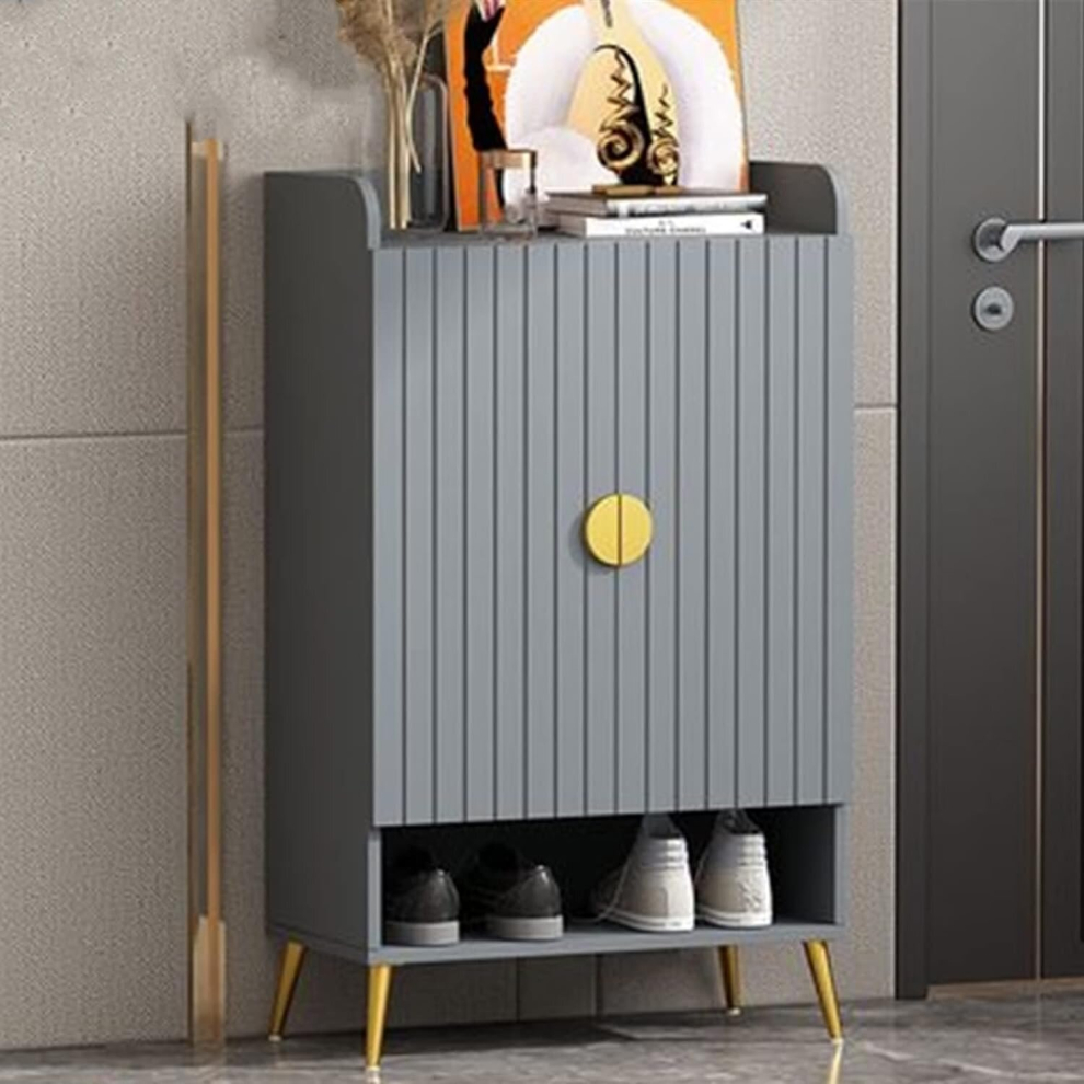 (Grey) Wooden Modern Slim 2 Door 4 Tier Shoe Cabinet Tidy Organiser Hallway Furniture Cupboard