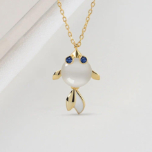 S925 Sterling Silver Childlike Goldfish Opal Pendant Necklace for Women Clavicle Chain for Girls