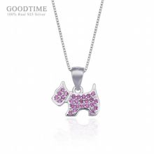 Women Pure 925 Sterling Silver Puppy Shape Inlaid Zircon Pendant Necklace Chain Jewelry Accessory For Girl Dress Up