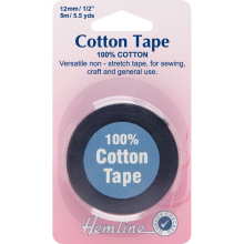 Hemline 12mm Cotton Tape Black