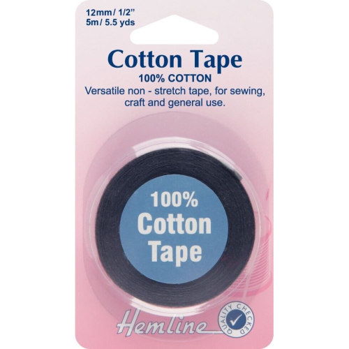 Hemline 12mm Cotton Tape Black