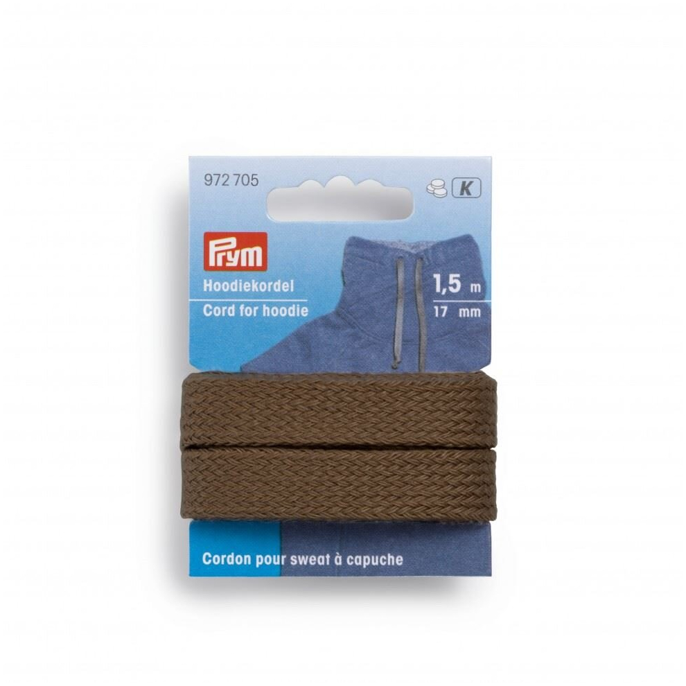 Prym 17mm Flat Cord for Hoodies Brown - per pack
