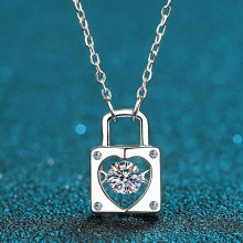 Tezzc Lock Shape Moissanite Pendant for Women VVS1 Lab Diamond Necklace S925 Sterling Silver Jewelry Girl Gift