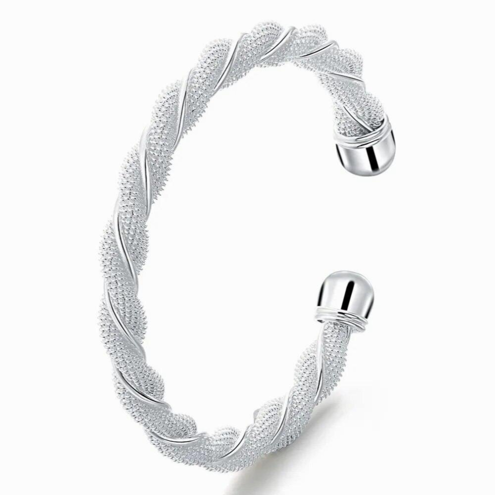 925 Sterling Silver Twisted Network Bangles For Women Cuff Bracelets Jewelry Multicoloured