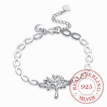 Fine Jewelry Mother Gift 100% 925 Sterling Silver Tree of Life Chains Ankle Bracelet & Bangle for Women Mum Pulseiras De Prata