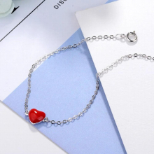925 Sterling Silver Bracelet Anklet Red Love Ankle Peach Heart Chain Linked For Women Charm Bangle Jewelry Pulseira