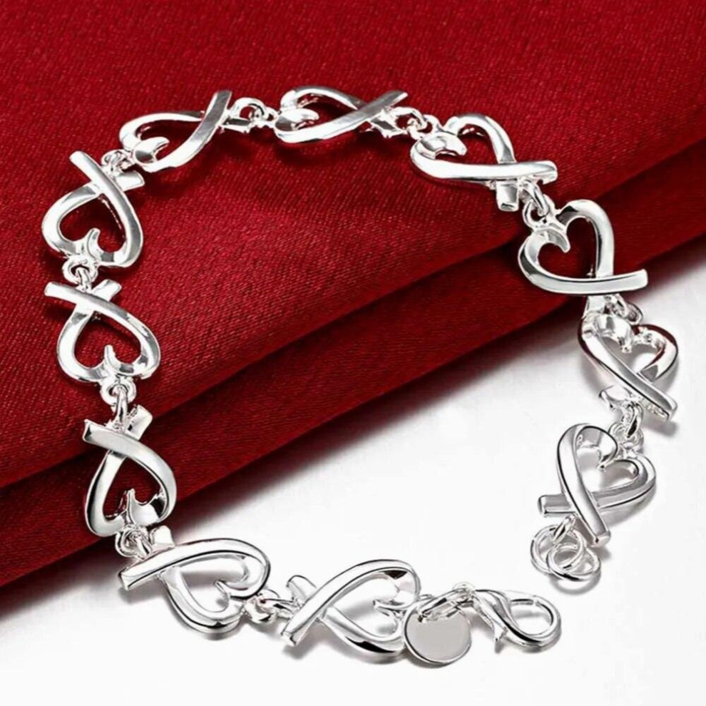 925 Sterling Silver Jewelry Heart Bracelet For Women Wedding Multicoloured