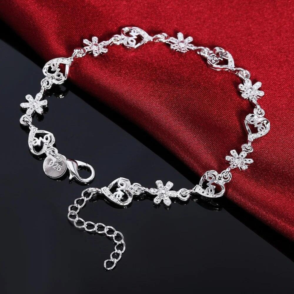 925 Sterling Silver Chain Link Bracelets Women Heart Love Flower Charms Bracelet Fine Jewelry Christmas Multicoloured