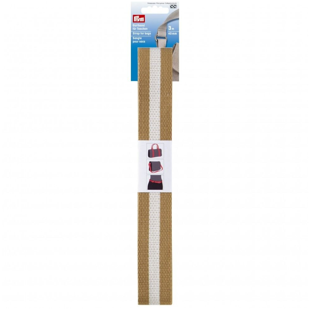Prym 40Mm Bag Strap Webbing Beige & White - Per Pack