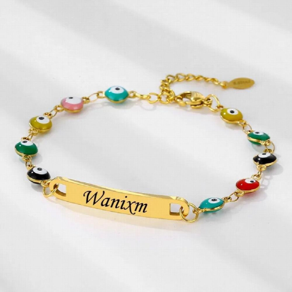Evil Eye Bracelet Engraved Name ID Bracelets for Women Personalized Stainless Steel Pendant Bangle Jewelry-image-OPC-PCVV2M2-NEW