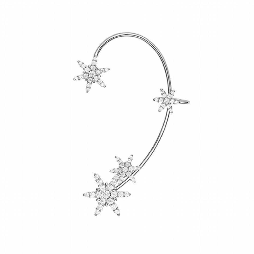Pure 925 Sterling Silver Snowflake Ear Hanging Ear Cuff with Cubic Zirconia No Pierced Clip Earring 1pc for Women-image-OPC-PCVV88H-NEW