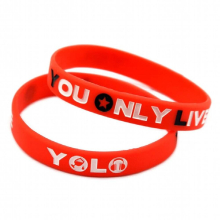 50pcs Red Debossed You Live Once Slogan Silicone Bracelet