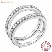 925 Sterling Silver Wedding Band Ring Enhancer For Women Round AAAAA Cubic Zircon Wrap Guard Rings