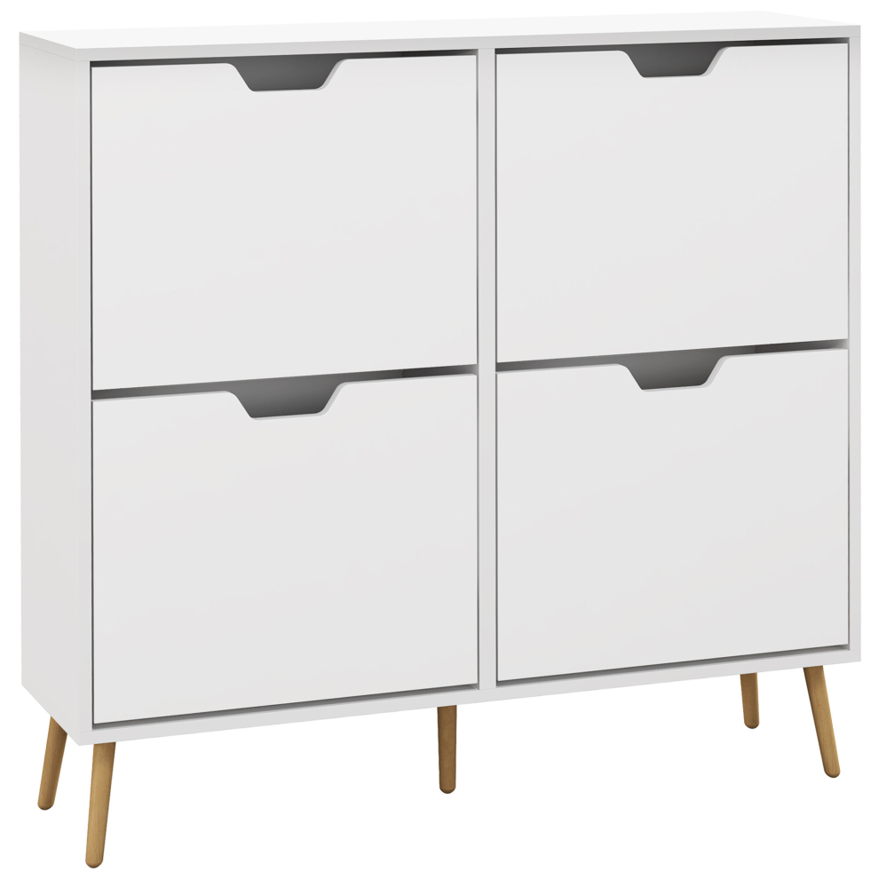 HOMCOM Shoe Storage Cabinet with 4 Flip Drawers for 16 Pairs of Shoes, White