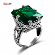 Szjinao Massive Green Emerald Ring Vintage 925 Sterling Silver With Stone Women Punk Party Fine Jewelry Bague Gift Hot