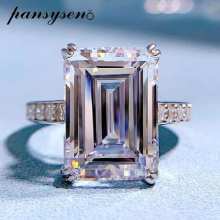 100% 925 Sterling Silver 10x14MM Emerald Cut High Carbon Diamond Gemstone Engagement Party Ring Fine Jewelry