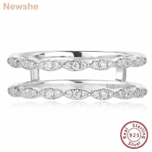 Solid 925 Sterling Silver Hollow Wedding Rings For Women Round AAAAA CZ Wrap Guard Ring Enhancer