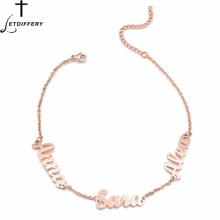 Letdiffery Three Names Bracelet for Women Stainless Steel Personalized Letter Bracelets Jewelry