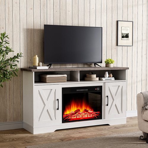 Living And Home Recessed Electric Fireplace TV Stand with Timer and Remote