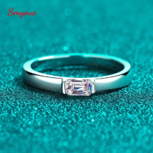 Smyoue Plated 0.5ct Moissanite Rings for Women 3*5mm Emerald Cut Lab Diamond Jewelry 925 Silver Rings