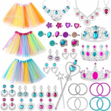 Princess Jewelry Play Kits Birthday Gift Role Playing Toys Princess Accessories Ring Bracelet Crown Colorful Skirt For Kids