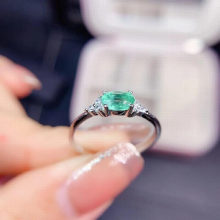 Jewelry 925 Silver Thin Ring for Daily Wear 4*6mm Natural Emerald Ring Sterling Silver Gemstone Ring