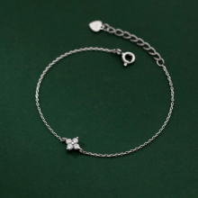 925 Sterling Silver Romantic Four Leaf Flower Charm Bracelet for Women Sweet Floral Girl Party Jewelry