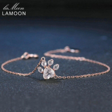 Paw 5X5.5mm 100% Natural Heart Pink Rose Quartz 925 Sterling Silver Jewelry Rose Chain Charm Bracelet S925 LMHI005