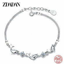 925 Sterling Silver Little Dolphin Amethyst Charm Bracelet Chain For Women Party Jewelry Gift