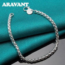 925 Silver Box Chain Charm Bracelet For Women Jewelry