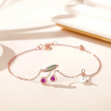 100% Sterling 925 Silver Colorful Fruits Charm Bracelet Rose Plated Womens Hand Chain Fine Jewelry For Gift