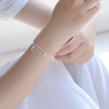 Minimalist Silver Double Layer Dolphin Anklet Woman 925 Silver Jewelry Charm Bracelet Gift
