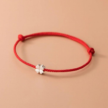 Classic S925 Sterling Silver Flowers Red Rope Clover Adjustable Bracelet for Women Fine Jewelry Plant Accessories