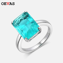100% 925 Sterling Silver 10*14MM Synthesis Emerald Cut Paraiba Tourmaline Wedding Rings For Women Party Fine Jewelry