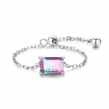 Real 925 Sterling Silver 5 Style Emerald Cut Geometric Tourmaline Adjustable Finger Rings For Women Party Fine Jewelry