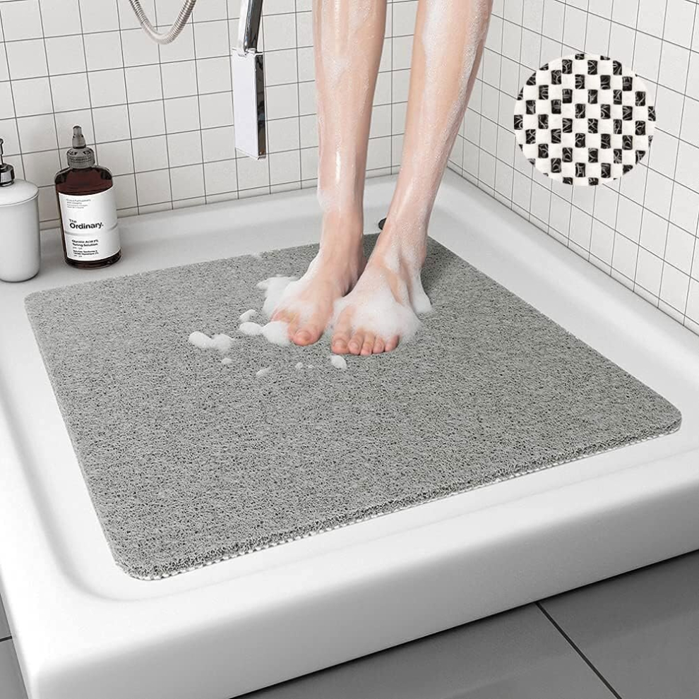 Loofah Shower Mat, Non Slip Square Shower Mats for inside Shower Anti Mould, Washable PVC Bathroom Floor Mats Rugs