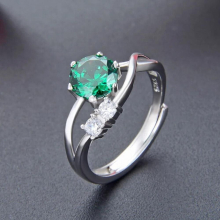 Women Ring 925 Sterling Silver Jewelry Round Emerald Zircon Gemstone Finger Open Rings Accessory for Wedding Engagement